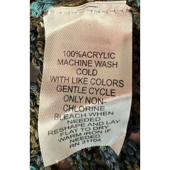 New Directions XL 100% Acrylic Green Yellow Teal Shawl Collar Vest New - Picture 10 of 10